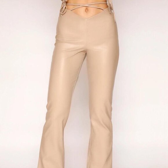 I.AM.GIA Pants - I.AM.GIA Beige Lace-Up Leather Pants – Size S